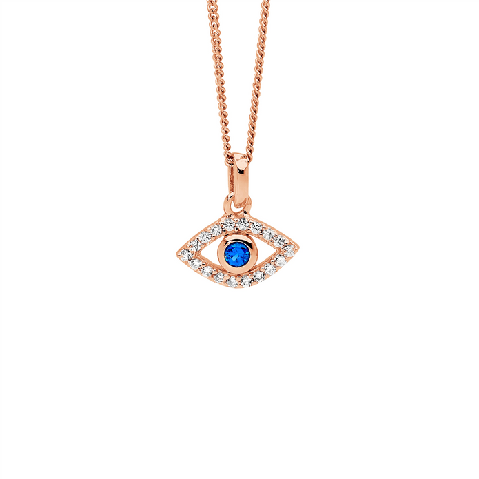 Ellani Sterling Silver Rgp Cz Evil Eye Pendant