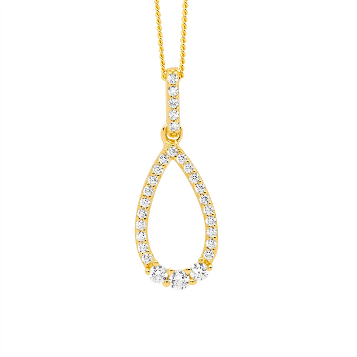 Ellani Sterling Silver Gp Cz Open Tear Drop Pendant 2