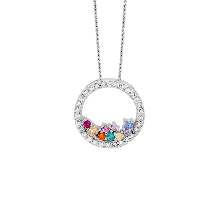 Ellani Sterling Silver 14mm Cz Open Circle Pendant