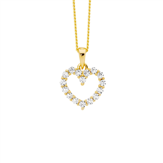 Ellani P870g Ellani Sterling Silver Gold Plated 11mm White Cz Open Heart Pendant.