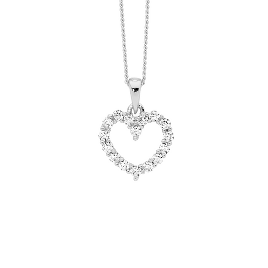 Ellani Sterling Silver Cz 11mm Open Heart Pendant