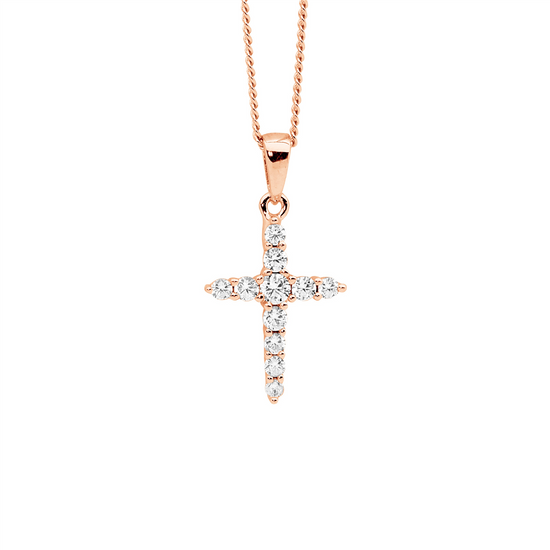 Ellani Sterling Silver 15mm Rgp Cz Cross Pendant
