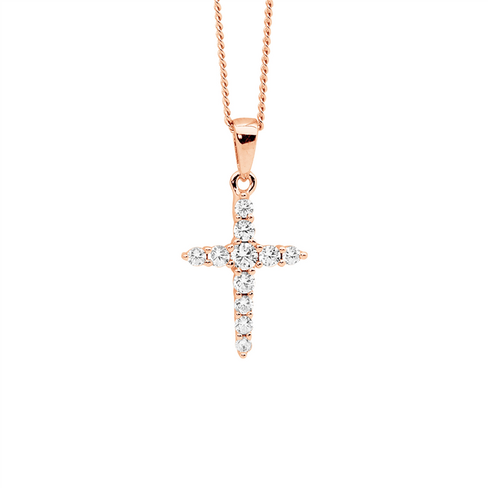 Ellani Sterling Silver 15mm Rgp Cz Cross Pendant