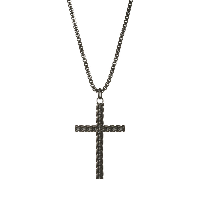 Ip Black Stainless Steel Cross And Chain