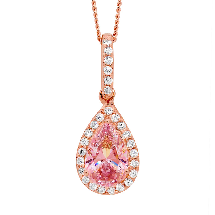 Ellani Sterling Silver Cz Pear Drop Pendant