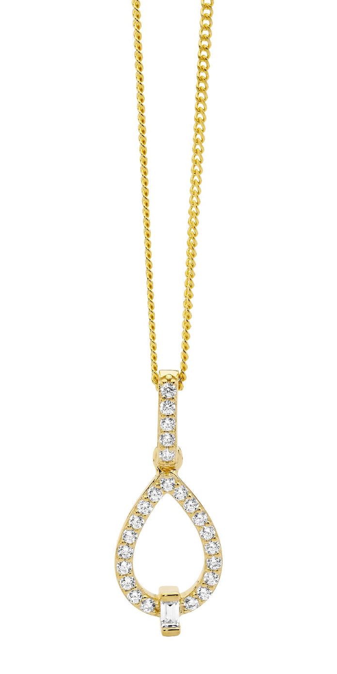 Ellani Sterling Silver Ygp Cz Open Tear Drop Pendant