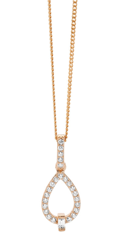 Ellani Sterling Silver Rgp Cz Open Tear Drop Pendant 3