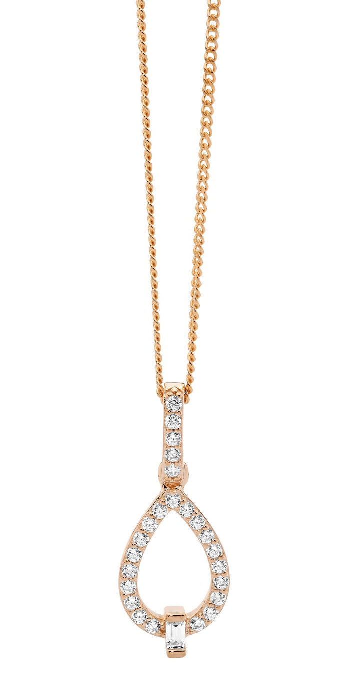 Ellani Sterling Silver Rgp Cz Open Tear Drop Pendant 3