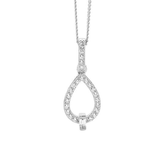 Ellani Sterling Silver Cz Open Tear Drop Pendant 3
