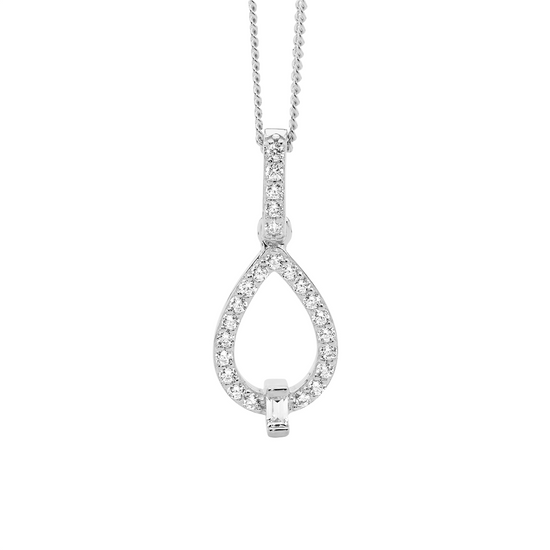 Ellani Sterling Silver Cz Open Tear Drop Pendant 3