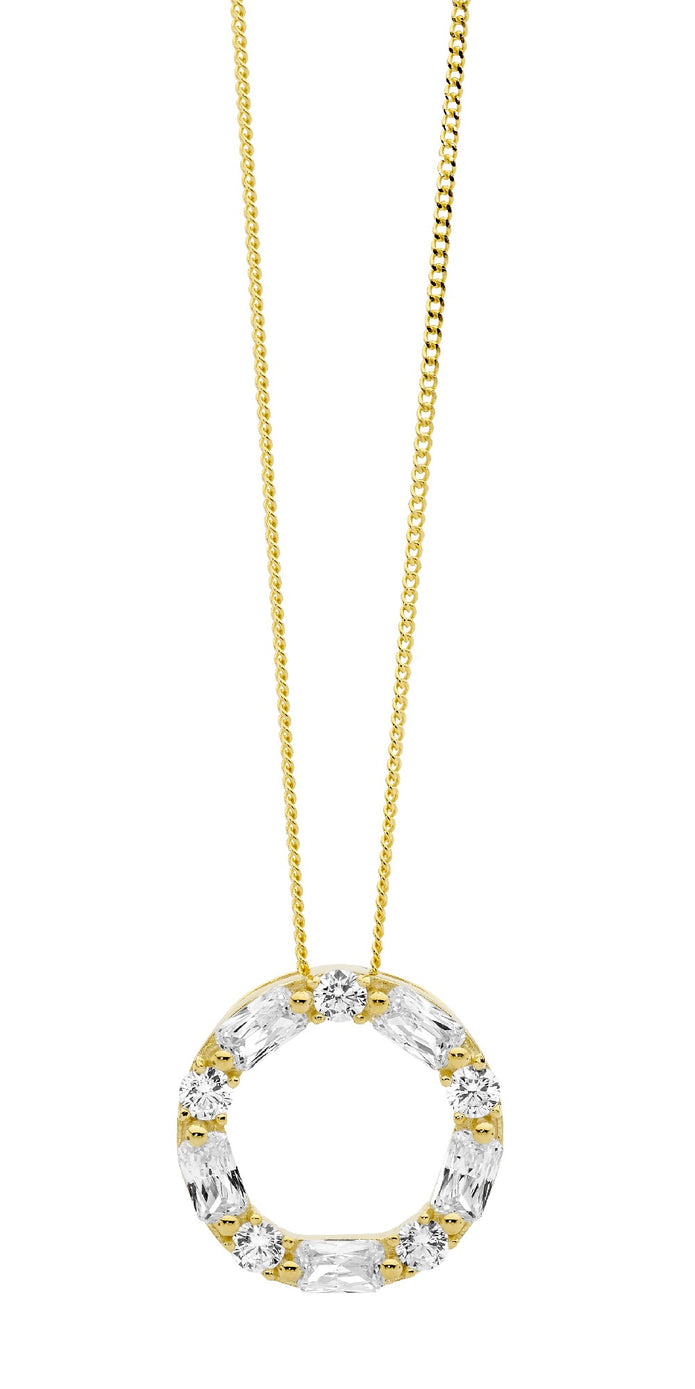 Ellani Sterling Silver Ygp Cz 18mm Circle Pendant