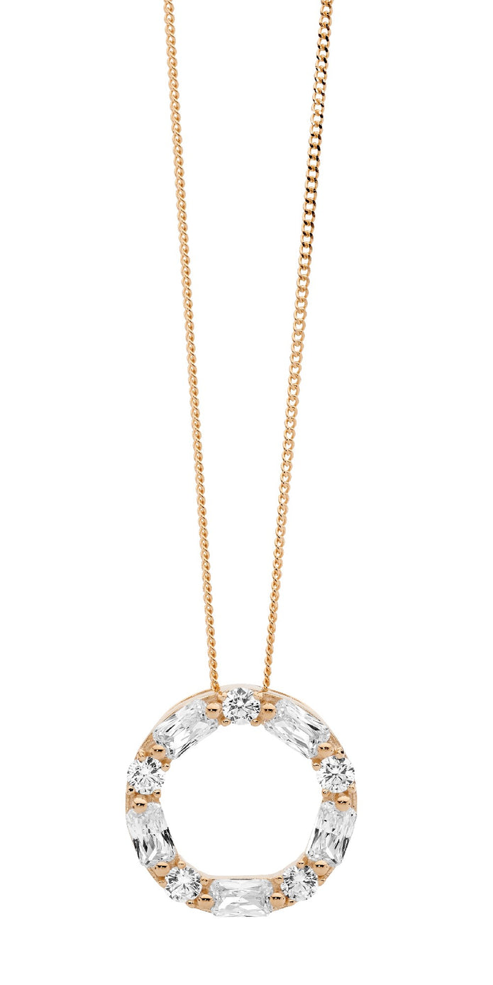 Ellani Sterling Silver Rgp Cz 18mm Circle Pendant