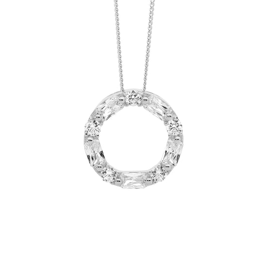Ellani Sterling Silver Cz 18mm Circle Pendant