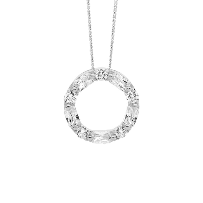 Ellani Sterling Silver Cz 18mm Circle Pendant