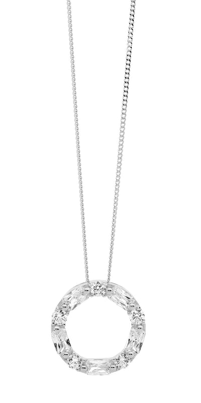 Ellani Sterling Silver Cz 18mm Circle Pendant