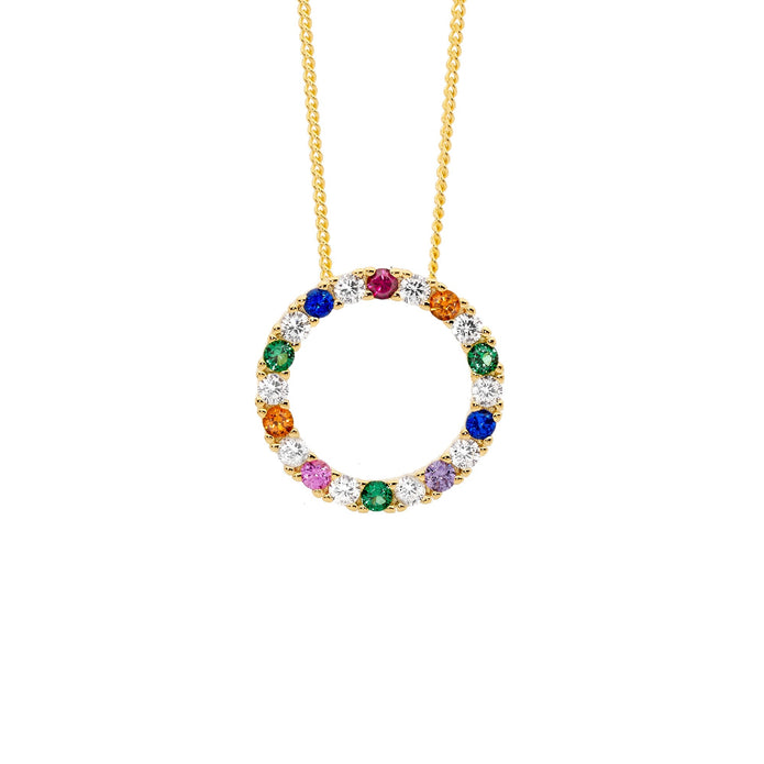 Ellani P875g Ellani Sterling Silver Gold Plated Multi Coloured Cz Circle Pendant.