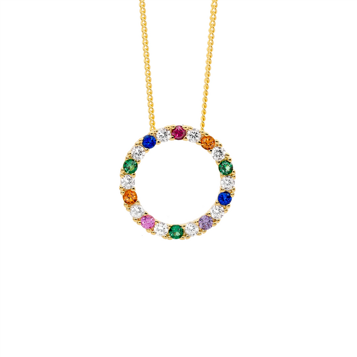 Ellani P875g Ellani Sterling Silver Gold Plated Multi Coloured Cz Circle Pendant.