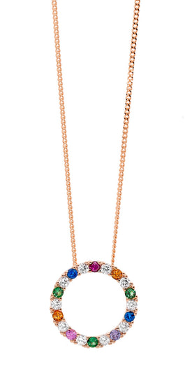 Ellani P875r Ellani Sterling Silver Rose Gold Plated Cz Multi Coloured Circle Pendant.