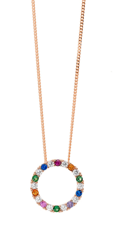 Ellani P875r Ellani Sterling Silver Rose Gold Plated Cz Multi Coloured Circle Pendant.
