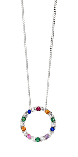 Ellani P875s Sterling Silver Cz Multi Coloured Circle Pendant.