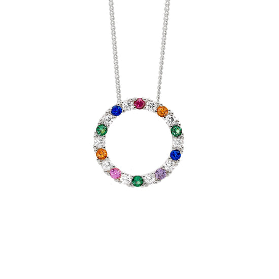 Ellani P875s Sterling Silver Cz Multi Coloured Circle Pendant.