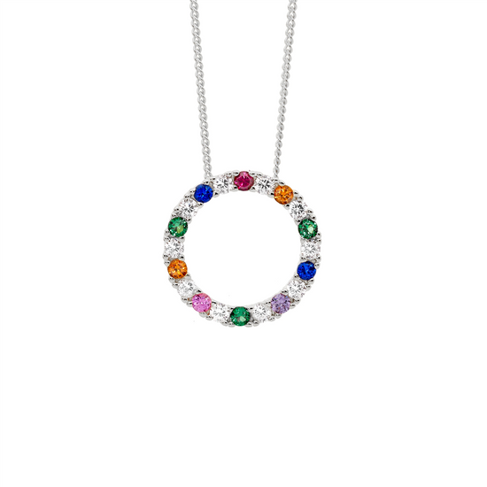 Ellani P875s Sterling Silver Cz Multi Coloured Circle Pendant.