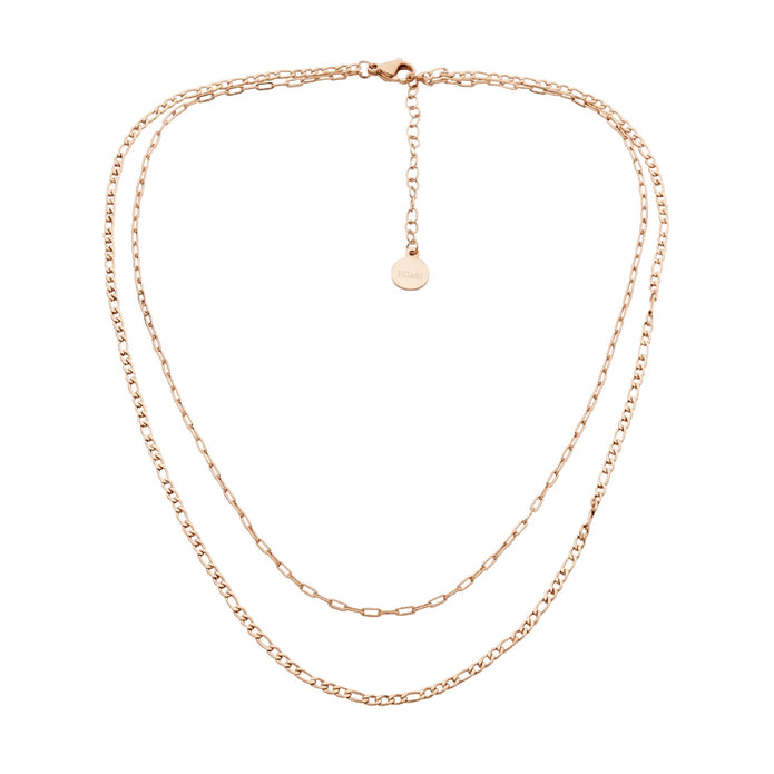 Ellani Stainless Steel Rgp Double Chain Necklace