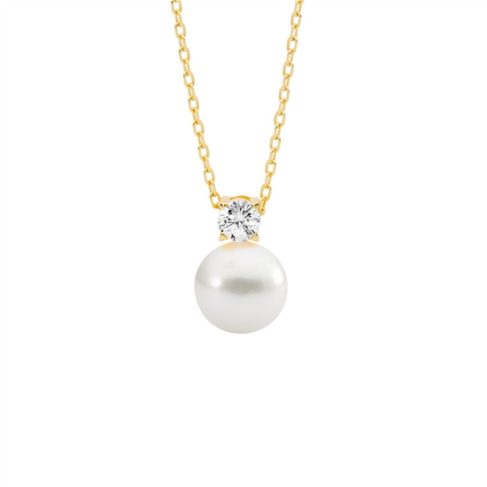 Ellani Sterling Silver Ygp 4mm Cz And Pearl Pendant
