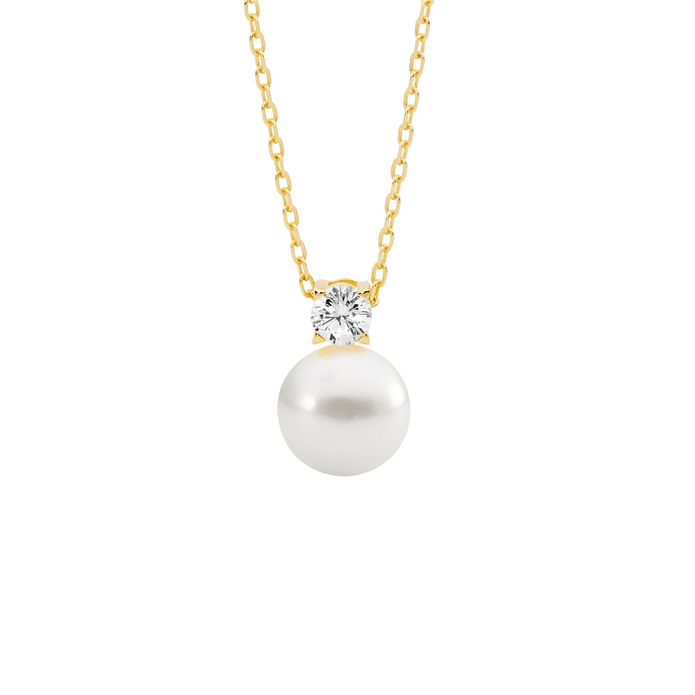 Ellani Sterling Silver Ygp 4mm Cz And Pearl Pendant