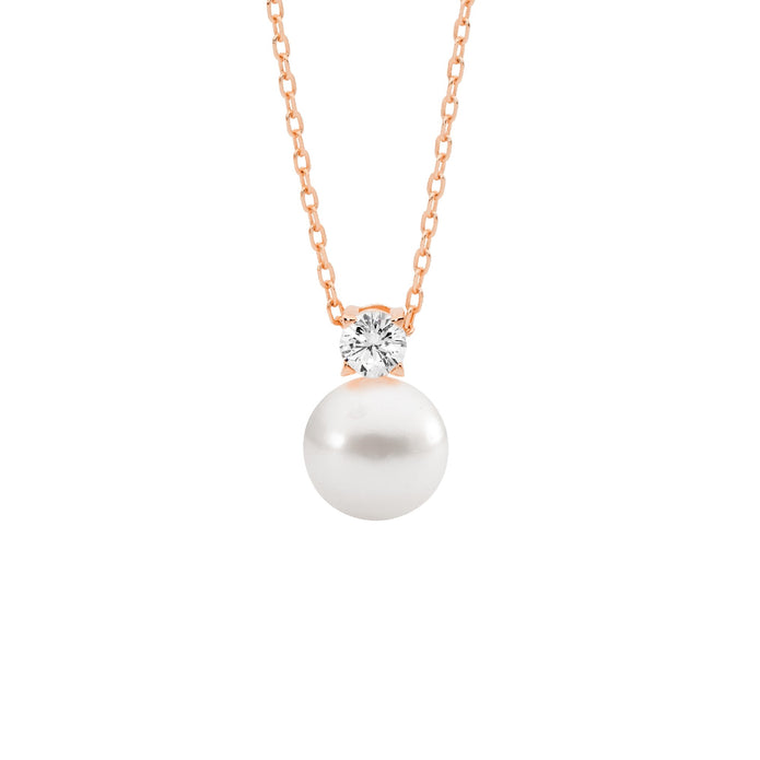 Ellani Sterling Silver Rgp 4mm Cz And Pearl Pendant