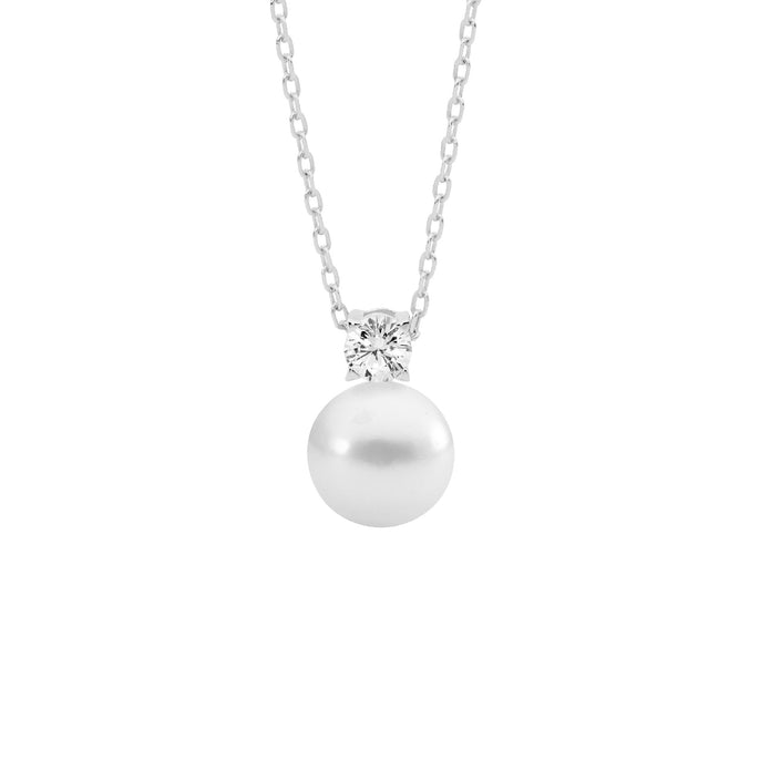 Ellani Sterling Silver 4mm Cz And Pearl Pendant