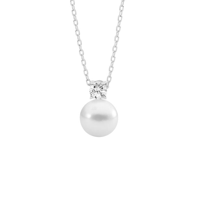 Ellani Sterling Silver 4mm Cz And Pearl Pendant