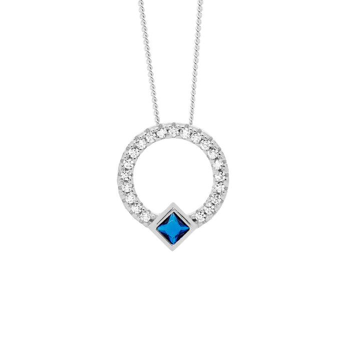 Ellani Sterling Silver Cz 13mm Open Circle Pendant