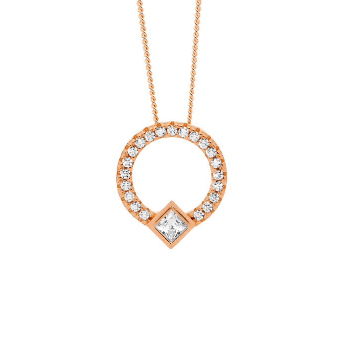 Ellani Sterling Silver Rgp Cz 13mm Open Circle Pendant