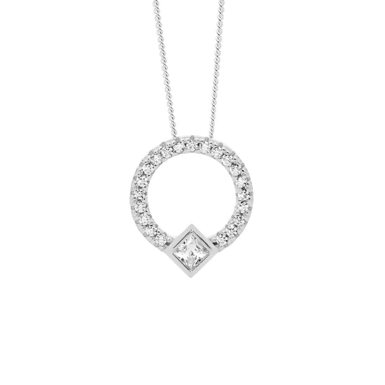 Ellani Sterling Silver Cz 13mm Open Circle Pendant 4