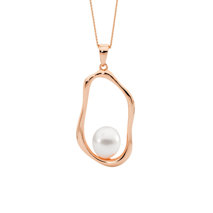Ellani Sterling Silver Rgp Pearl Open Wave Pendant