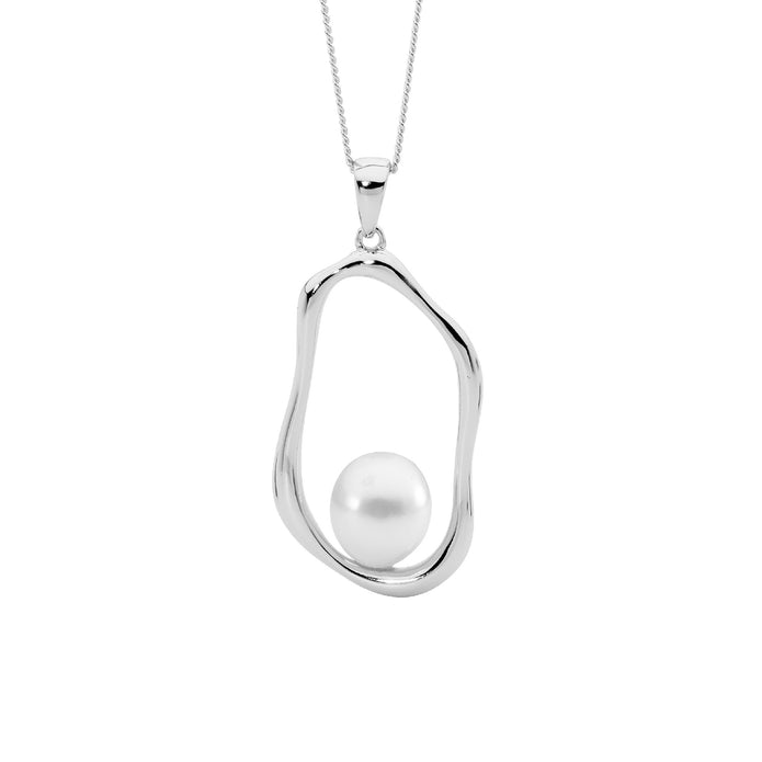 Ellani Sterling Silver Pearl Open Wave Pendant