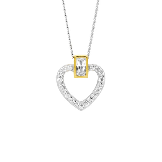 Ellani Sterling Silver Gp Cz Heart Pendant