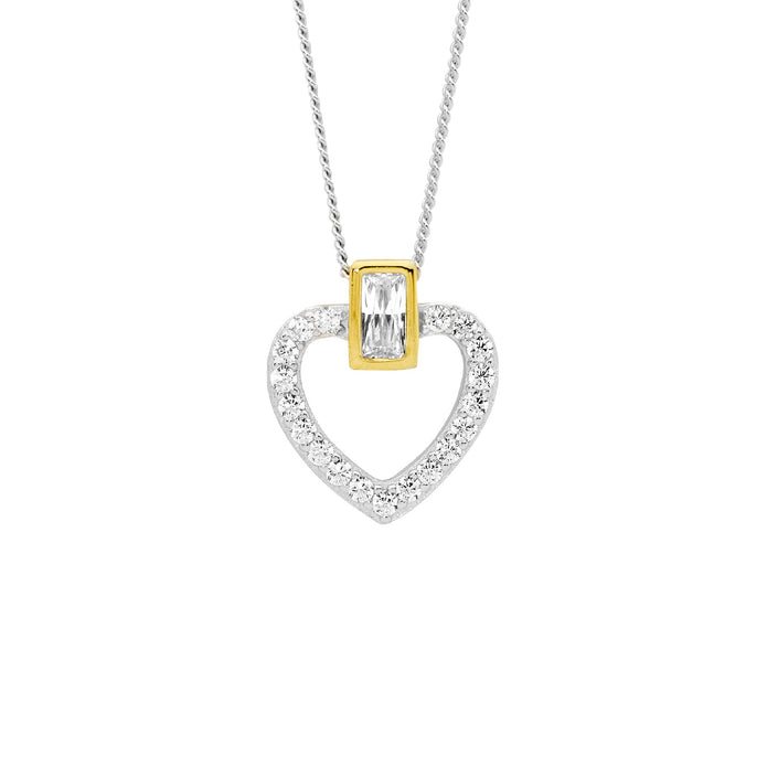 Ellani Sterling Silver Gp Cz Heart Pendant