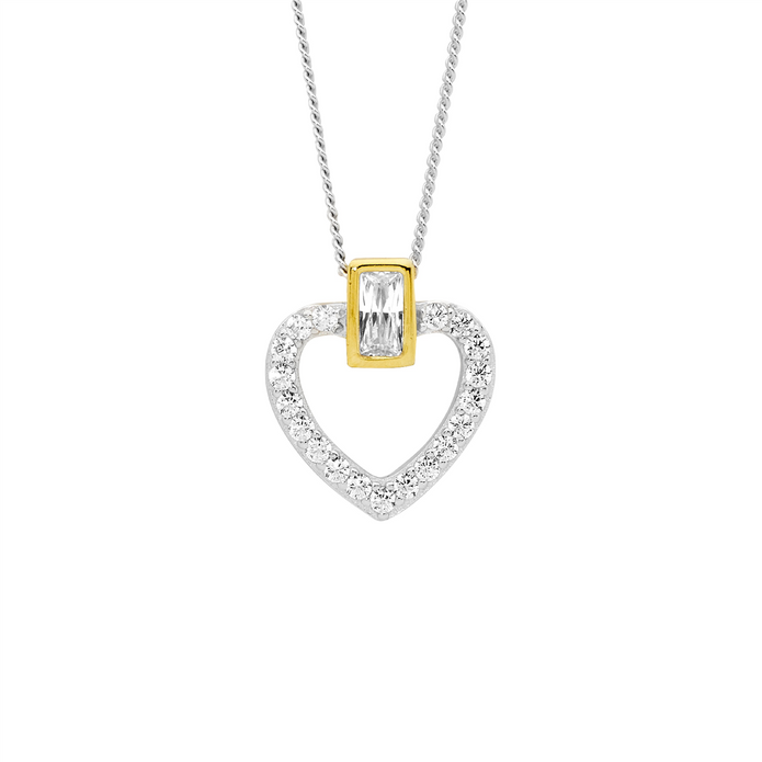 Ellani Sterling Silver Gp Cz Heart Pendant