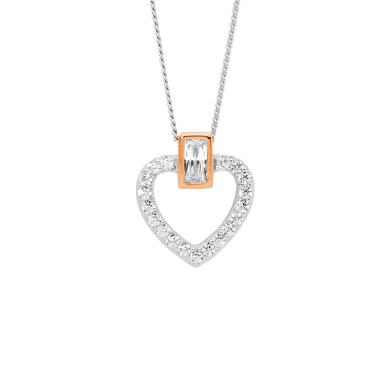 Ellani Sterling Silver Rgp Cz Heart Pendant