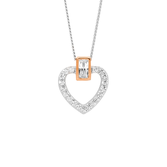 Ellani Sterling Silver Rgp Cz Heart Pendant
