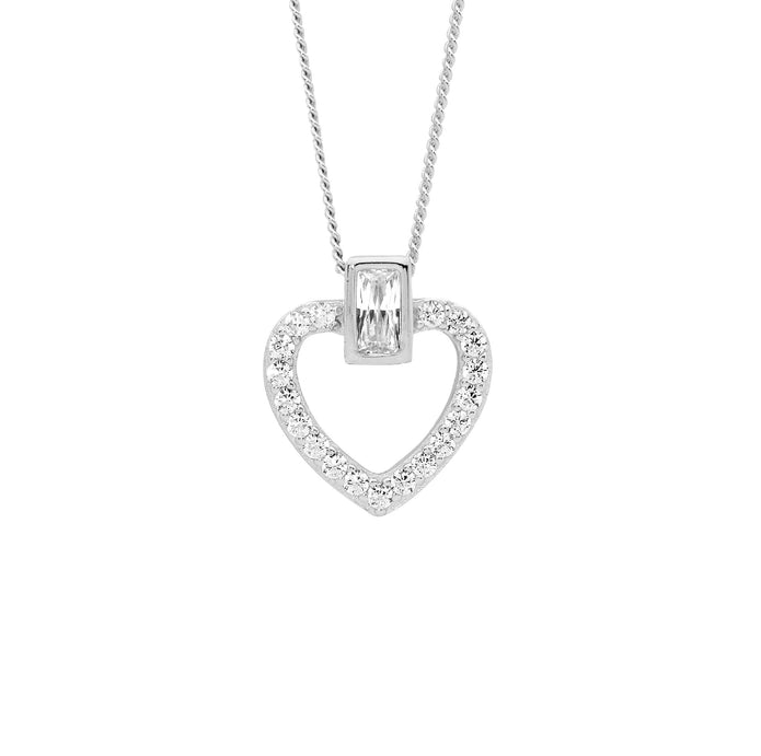 Ellani Sterling Silver Cz Heart Pendant