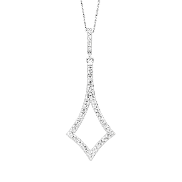 Ellani Sterling Silver 40mm Cz Drop Pendant