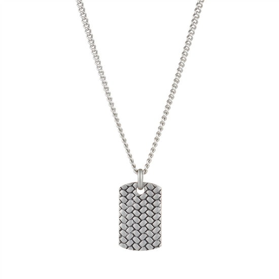 Stainless Steel Sandblasted Tyre Patterned Dog Tag Pendant (55cm Chain)