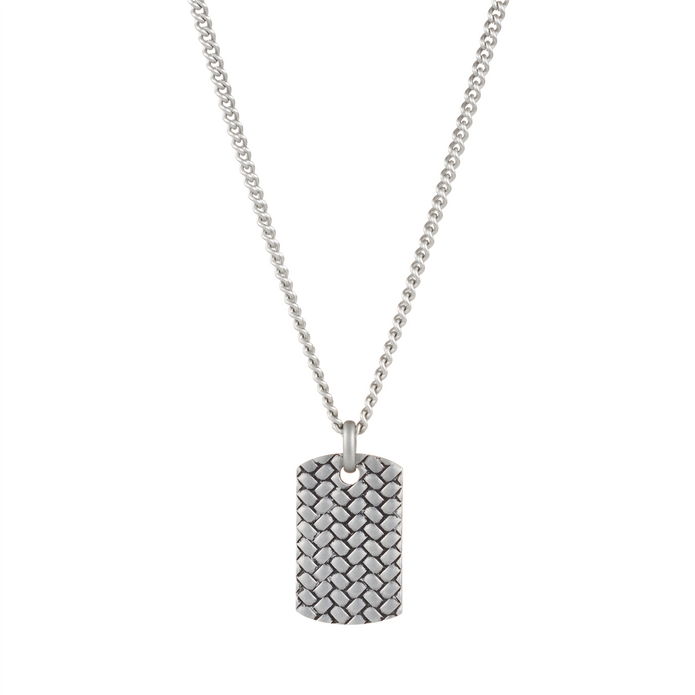 Stainless Steel Sandblasted Tyre Patterned Dog Tag Pendant (55cm Chain)