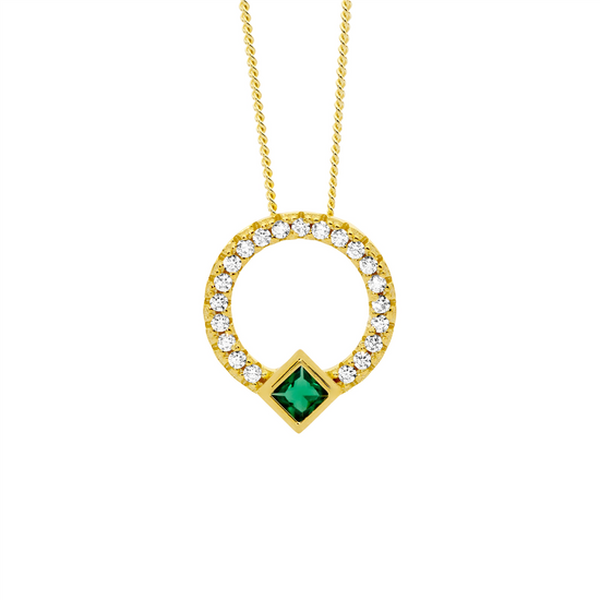 Ellani Sterling Silver Gp Cz 13mm Open Circle Pendant