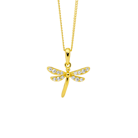 Ellani Sterling Silver Gp Cz Dragonfly Pendant