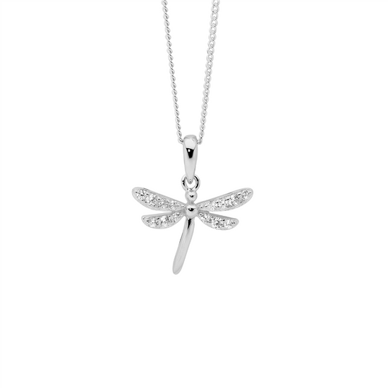 Ellani Sterling Silver Cz Dragonfly Pendant