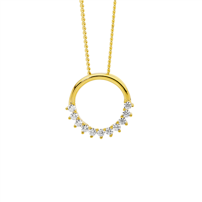Ellani Sterling Silver Gp 12mm Cz Open Circle Pendant